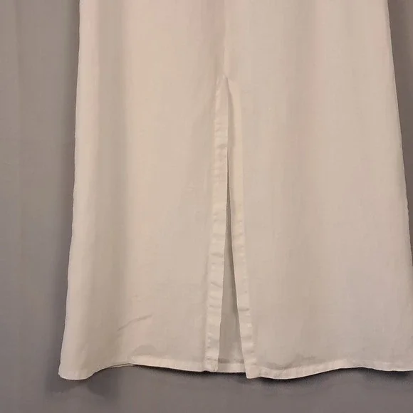 ZARA S 100% White Linen Maxi Skirt A-Line High Waist Back Slit Summer Beach - Picture 4 of 6